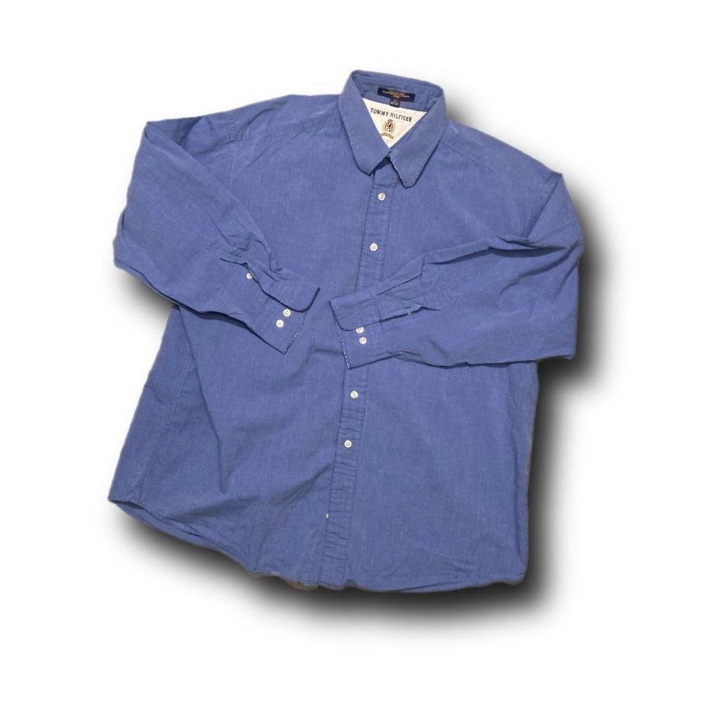 Tommy Hilfiger Button Down Long Sleeve Polo Sz 17 32-33 Fits like a Large